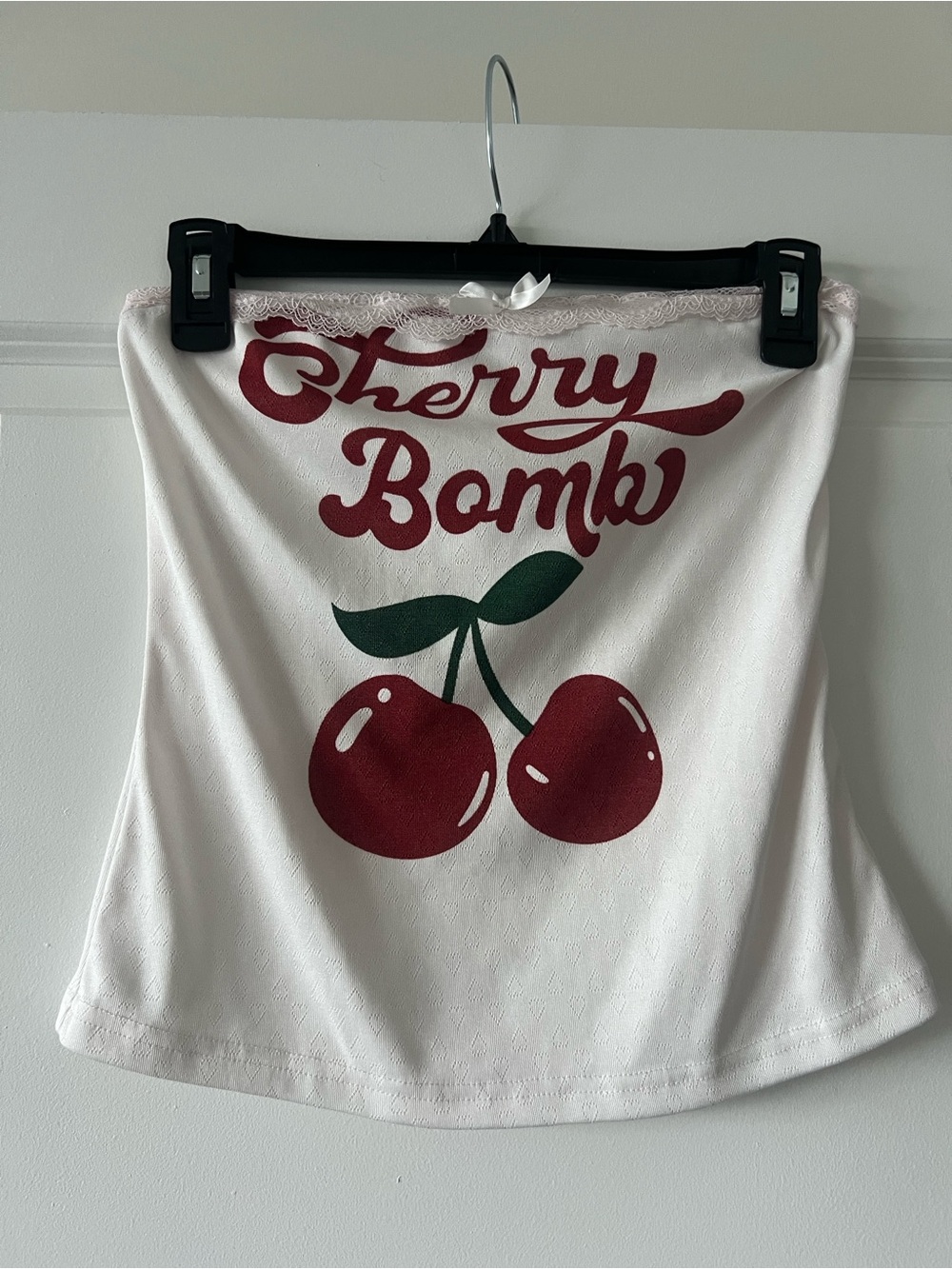 Y2K Cherry Bomb White Girls' tube top with Cherry Graphic
